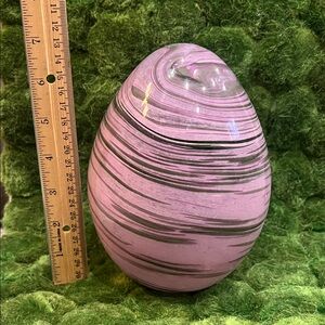 GANZ Glass Pink and Black Striped Decorative Egg